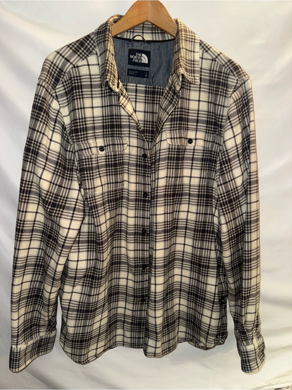 The North Face Men’s Cream and Black Plaid Button-Down Shirt